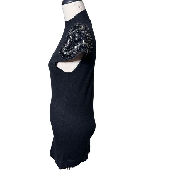 Cache Short Sleeve Mock Turtleneck Embellished Tunic Sweater Medium - Picture 2 of 5